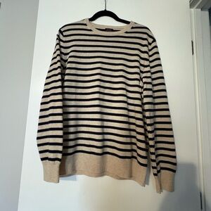 J. Crew Navy and Cream Cashmere Striped Crewneck Sweater
